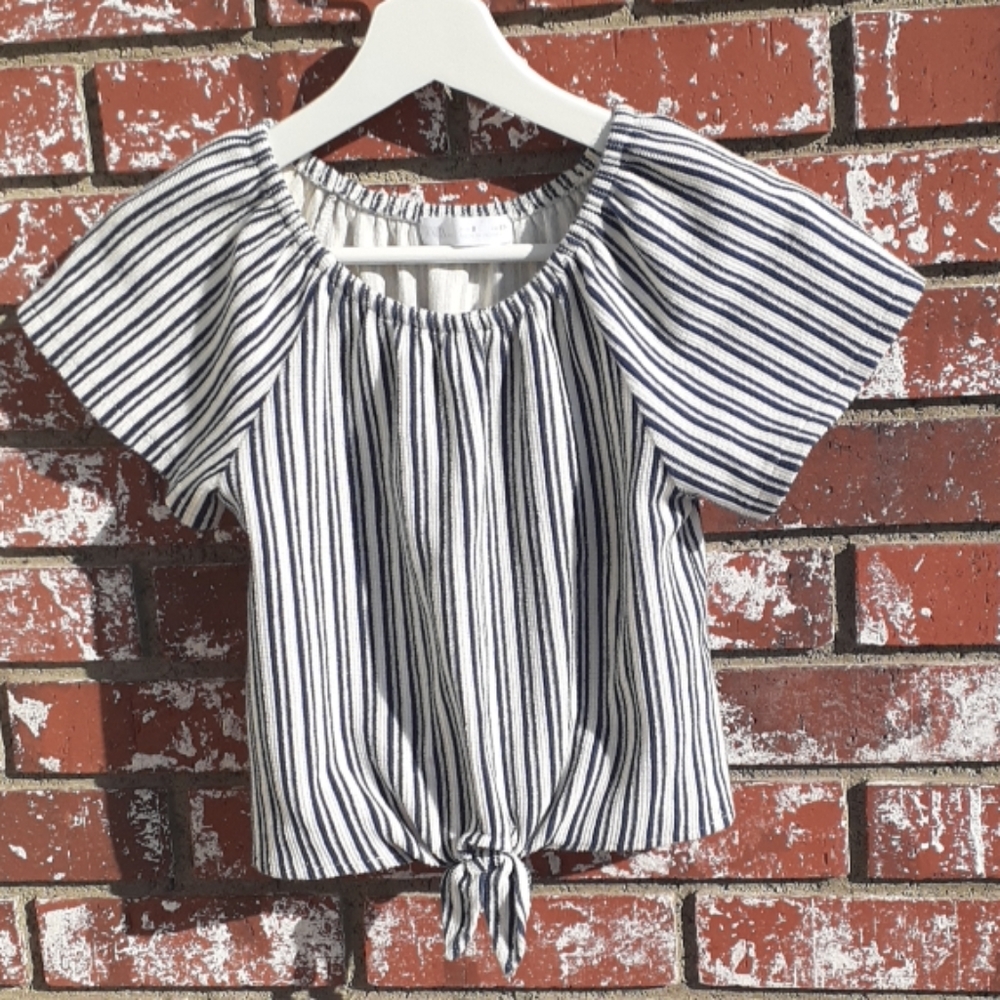 Zara Girl Top White Navy Blue Stripes Size 9
